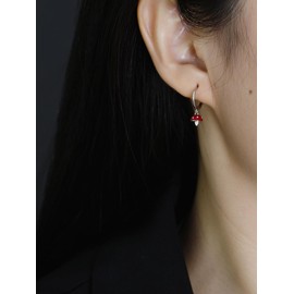 Cute Mushroom Dangle Drop Cartilage Small Huggie Hoop Earrings For Women Girls Minimalist S925 Sterling Silver Charm Dangling Cuff Sleeper Hoops Dainty Jewelry Gifts for Daughter Her (Silvery)