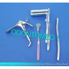 ODM Mathieu Speculum+ Hegar Dilator+Purple Pinwheel &Graves Vaginal Speculum Small