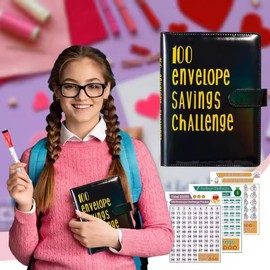 Money Saving Challenge Book, Money Saving Book for Money Challenge, Money Saving Folder A5, 100 Envelope Saving Challenge, Save €5,050 in a Fun and Easy Way (Black)
