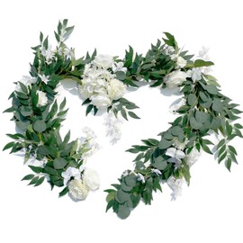H&S BRIDAL Guirnalda de flores de seda de 6 pies para arco de boda, 5 colores de seda de eucalipto rosa vid decoración colgante para centro de mesa, ceremonia, silla, camino de mesa, decoración del
