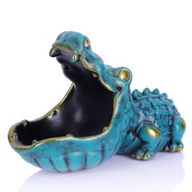 orenm Alligator Statue Home Decorative Candy Bowl Resin Alligator Figurine Sculpture Table Art Decoration Sundries Key Container Storage Box (Alligator-Green)