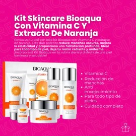 Kit Skincare Bioaqua Con Vitamina C Y Extracto De Naranja Para Cuidado Facial Y De La Piel Quita Manchas Para Todo Tipo De Piel                       