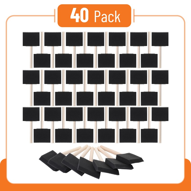 Bates- Foam Paint Brushes, 3", 40 Pack, Black Sponge Brushes