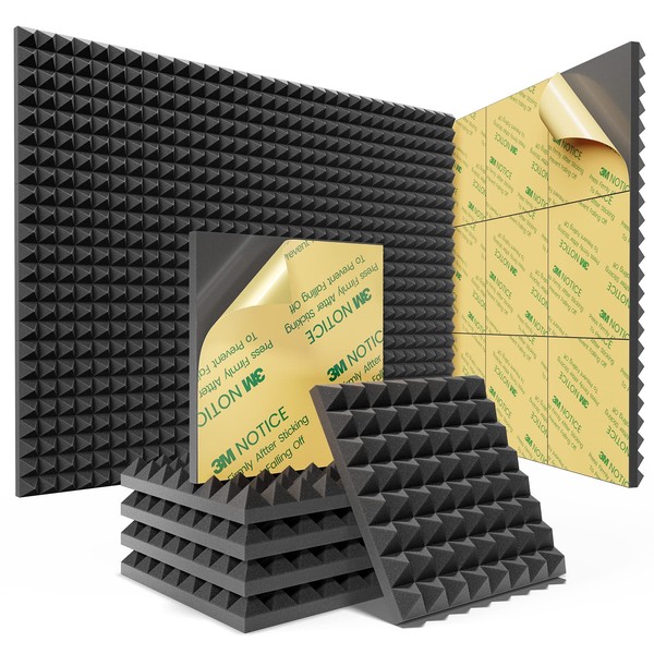 Sonicism 12 Pack Pyramid Sound Proof Foam Panels with Self-Adhesive,