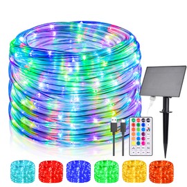 Nazuwke 66FT Solar Rope Lights Outdoor Waterproof, 18 Colors Changing 200 LED String Light USB & Solar Powered with Remote, Tube Light Fairy Lighting for Outside Patio Fence Pool Christmas Decor