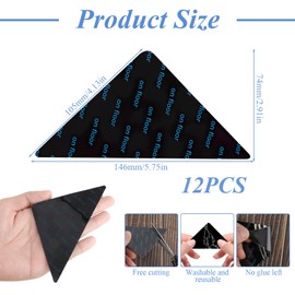Coastalpure 12 Pack Rug Gripper, Reusable & Washable Carpet Tape, Non-Slip Carpet Pads for Hardwood Floors, Tile Floors, Carpets, Floor Mats, and Walls (Black Triangle, 10.4 x 14.6 cm)