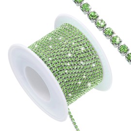 sourcing map 11 Yard Crystal Rhinestone Close Chain Trim, Crystal Rhinestone Diamond Strips for Jewelry Making, Rhinestone Bling Sewing Embellishments, Light Green Rhinestone with Silver Base