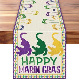 clothmile Mardi Gras Table Runner, Carnival Table Runner, New Orleans Brazi Carnival Tablecloth Mardi Gras Kitchen Dining Table Decoration Party Tablecloth 13 x 72 Inch (Purple, 13x72)