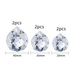 Naisfei Pack of 6 Crystal Sun Catchers, Crystals for Hanging, 20/30/40 mm, Window Decoration, Crystal, Rainbow, Prism Window Ornament, Crafts