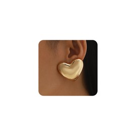Gold Large Heart Statement Earrings for Women,Chunky Big Puffy Heart Dangle Drop Earrings Simple Love Jewelry Accessories(Golden)