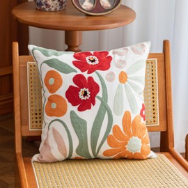 YIcabinet Pack of 2 Throw Pillow Covers,Embroidered Floral Pillow Case Soft Square Decorative Pillowcases for Home Sofa Couch 18x18 Inch