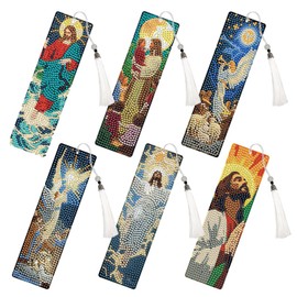 INCOK Jesus Diamond Painting Bookmarks - 6 Pcs DIY Christian Diamond Art Bookmarks Religious Gem Art Craft Kits Birthday Holiday Inspirational Gift for Reading Lovers Adults Beginners Teacher