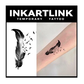 INKARTLINK Tattoo Tech, 3 Sheets Small Semi Permanent Tattoo, Adult Art Design Temporary Tattoos, Lasts 1-2 Weeks, Waterproof, Realistic Look, No Adhesive, No Reflection (Feather Design)
