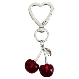 OTETTS Cherry Keychain Bag Charms Cute Heart-shaped Keyring Sweet Aesthetic Y2K Accessory Kawaii Purse for Car Keys,Resin,Burgundy