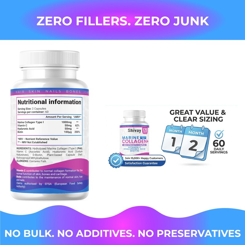 Marine Collagen Complex with Vitamin C, Hyaluronic Acid, Biotin |