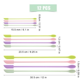 12Pcs Mini Spatula Silicone Small Scooping Spoons for Jars, 3 Sizes Mini Silicone Spoon and Spatula Set Thin Small Makeup Spatula Scraper for Kitchen Narrow Bottle Makeup Cosmetics (4 Colors)