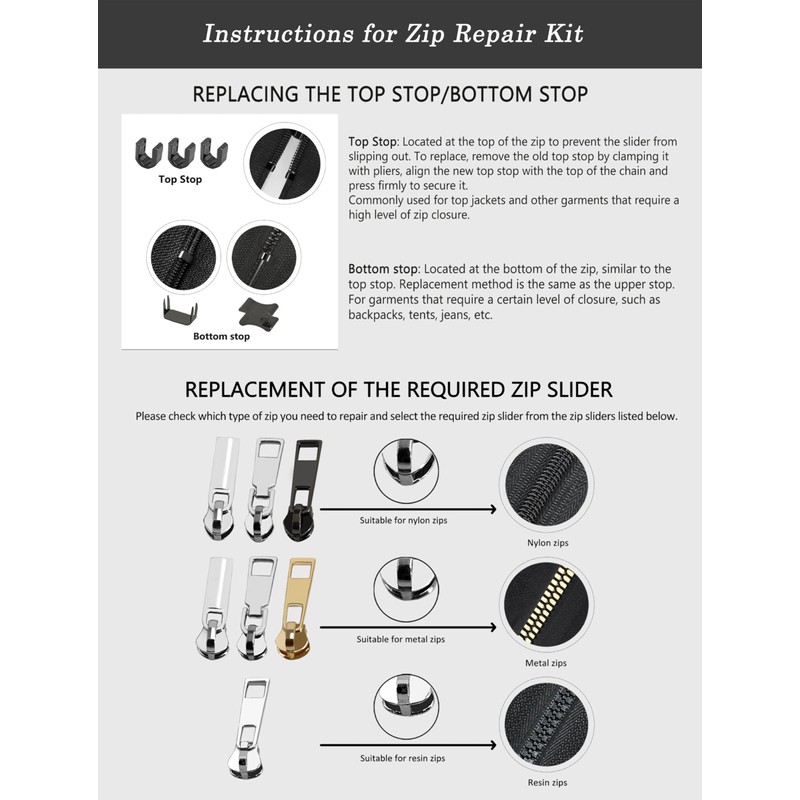105 Pieces Zipper Repair Kit #3#5#8, Zipper Replacement with Install