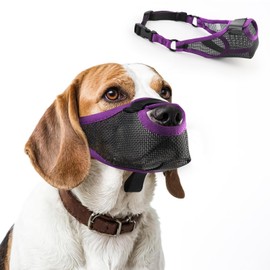 Dog Muzzle for Small Medium Large Sized Dogs,Breathable Air Mesh Basket Muzzle for Dogs Allows Panting and Drinking,Soft Dog Muzzle with Adjustable Strap to Prevent Biting Barking and Licking-Purple,L