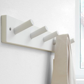 SKOLOO Wooden Wall Mounted Coat Rack,16'' Hole to Hole, 5 Pegs Bamboo Wall Hook for Hanging Clothes Robes Towels Hats,White