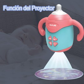 Baby Bottle Shape Teether Toy with Music and Projection, Musical Toy for Soothing Baby Teething Toys Gift for 3-18 Months Toddlers Boys and Girls