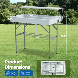 Real Relax Outdoor Bar Cooler Table with Skirt, Fill and Chill Table for Food Drink Beverage, Two-Tier Portable Cooler Table, Foldable Party Ice Table for Camping BBQ Outdoor