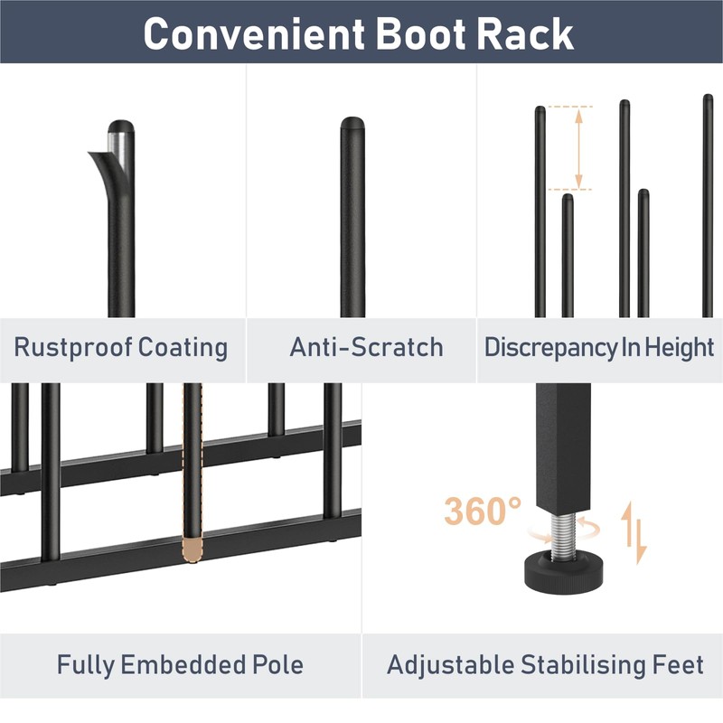 DIMJ Boot Rack 4-Tier - Black Metal Boot Storage Rack
