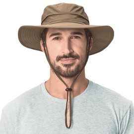 Home Prefer UPF50+ Mens Sun Hat Wide Brim Fishing Hat Sun Protection Hat for Mens Womens Bucket Hat for Beach Gardening Golf Dark Khaki