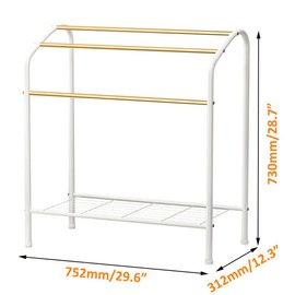 30" Free Standing Towel Rack, 3 Tier Alloy Steel Stand with Bottom Shelf, Blanket Drying and Display Rack for Oversized Bath Towels Bathroom Accessories, Next to Tub or Shower