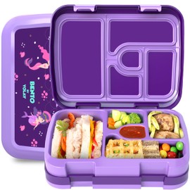 YOLAY Bento Box for Kids Lunch Box Leak-Proof, 5-Compartment Lunch Box Kids for Ages 3-10, Durable with Anti-Slip Base, Suitable for Schools, Outdoor and Travel (Mermaid)