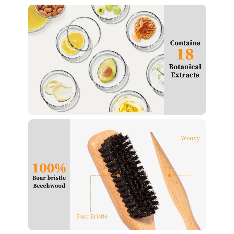 Slick Back Hair Brush, Hair Wax Stick Set - Boar
