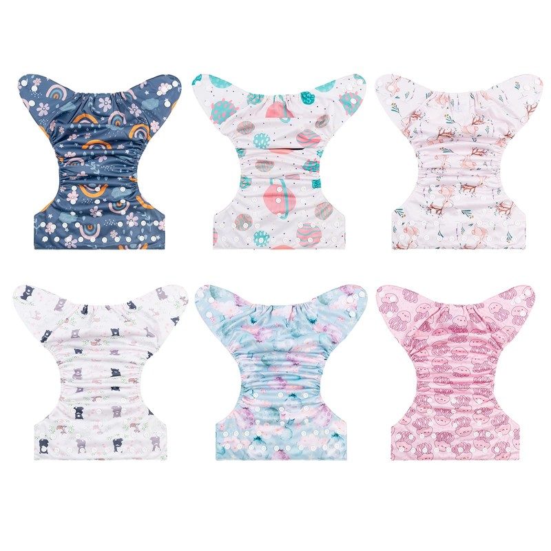 babygoal Reusable Cloth Diapers 6 Pack+6pcs Rayon from Bamboo Inserts+Wet