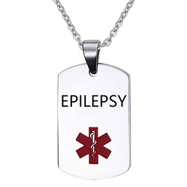 YQSLIN Epilepsy Medical Alert ID Necklace for Men Stainless Steel Emergency Medical Alert Jewelry Dog Tag Necklace Women