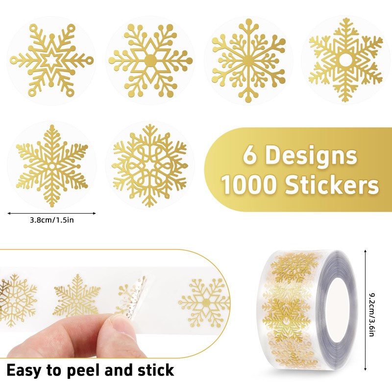 Urmylve 1000 Christmas Stickers for Cards, 2 Snowflake Stickers Roll