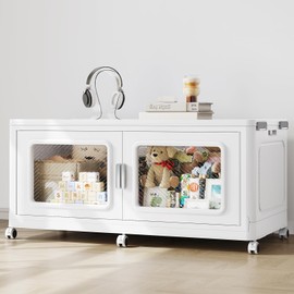 BROVIEW 300 Qt Stackable Storage Bin with Lid, 75Gal Extra Large Collapsible Storage Boxes, Folding Plastic Drawer, Heavy-Duty Store Cabinet for Closet Clothes Toys Organizer, 1 Pack White