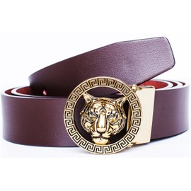 Old John Leather Men's Luxury Gold Tiger Buckle 35-mm Italian Leather Belt (105cm/41.3inch(34-36), Brown)