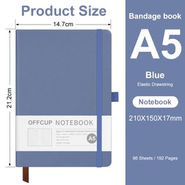 OFFCUP A5 Journal Notebook, 192 Pages Faux Leather Lined Notebook, 80gsm Hardcover Journal with Premium Paper, 148 x 212mm, Notepad for Office School Travel Home Business (Blue)