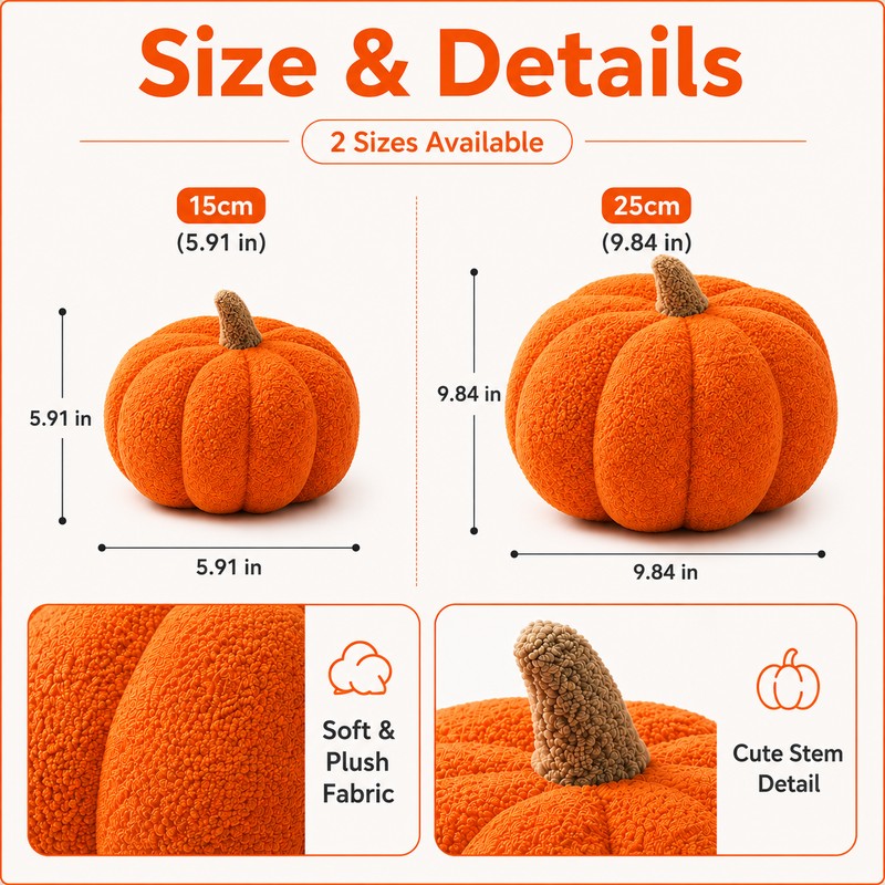 Plush Pumpkin Throw Pillow - Soft Cozy Nordic-Style Decorative Cushion