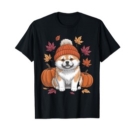 Funny Akitas Fall Scarf Autumn Leaves Dog Lovers T-Shirt