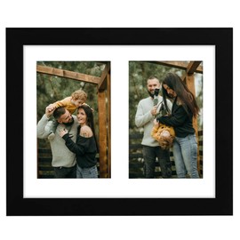 8x10 Picture Frame Black Display 4x6 Double Mat Photos Frame Natural Wood Horizontal and Vertical Formats for Wall and Tabletop