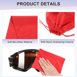 M METERXITY 2-Pack Ski Goggle Bag, 10.6" x 7.1" Soft Microfiber Pouch Bags Protective Storage Bags Case with Drawstring for Snow Goggles/Camera Lenses/Sunglasses [Red]