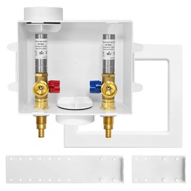 Washing Machine (Laundry) Outlet Box, Center Drain/Side Drain, Niikappu 1/2 Inch Pex Crimp Inlet x 3/4 Inch MHT Outlet Connection, with Stainless Steel Water Hammer Arrestor