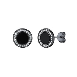U7 Black Onyx Mens Earrings 925 Sterling Silver Round Black Earrings with Cubic Zirconia for Men Women