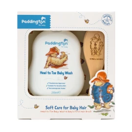 Paddington Baby Soft Care for Baby Hair Gift Set - Head to Toe Baby Wash and Embossed Baby 1st Hair Brush - Baby Gift