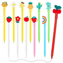 Heclia 12PCS Hawaiian Luau Ballpoint Pens Fun Cute Fruit Pen 0.5 mm Pens Kawaii Black Gel Ink Pen Watermelon Flamingos Cactus Lemon Shape Writing Instruments for Home Office Supplies Party Favors
