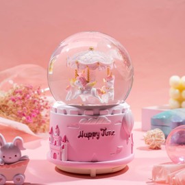 Unicorn Musical Snow Globe for Kids Girls Carousel Music Box with 7 Led Lights Swirling Glitter for Birthday Valentines
