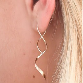 LJFEA Spiral Wire Women's Rose Gold Hand Curved Dangle Earrings A Gift for a Lady Perfect as a Birthday Party, Sterling Silver