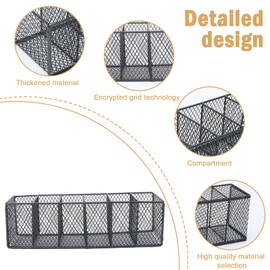 Qinpufu Spice Organizer for Cabinet, 6 Grid Metal Spice Rack, Kitchen Seasoning Organizer, Countertop Spice Storage Box, Metal Mesh Spice Shelf with Handle - Black