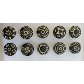 PUSHPACRAFTS Set of 10 Ceramic Buttons Black Colour Vintage Design Button Puller