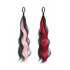 Joytey Hair Extensions 5 Colors Ponytail Extensions Wave Braided 22 IN Synthetic Hairpieces Thick Party Highlights Hair Rainbow Hair Accessories for Girls Women
