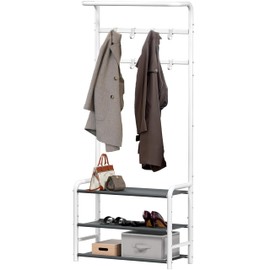Simple Houseware Coat Rack with Storage Shelf, White